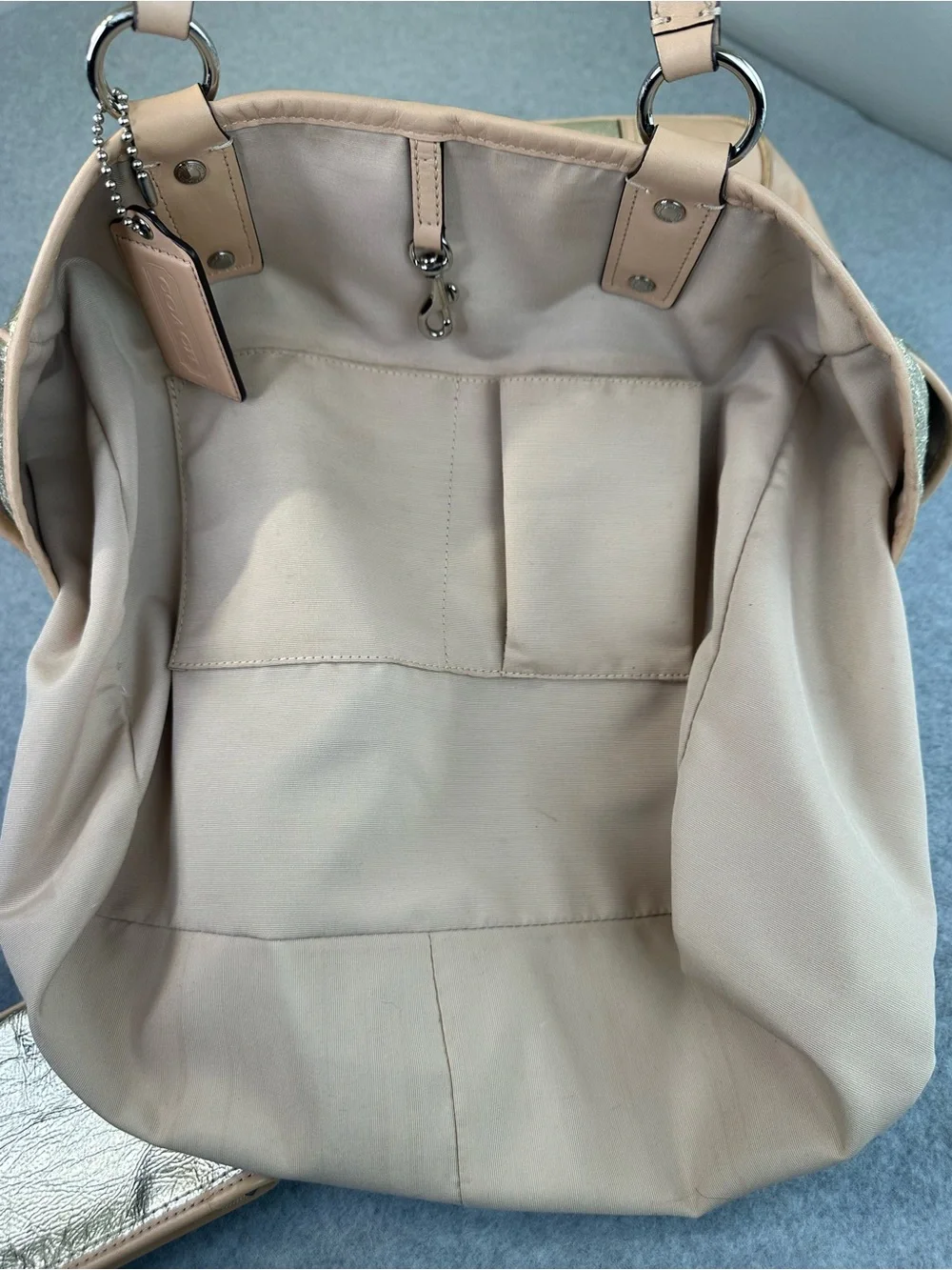 Coach Metro Tote Bag Crinkled Metallic Textured Purse & Matching Wristlet